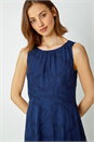 Navy  Sleeveless Jacquard Dipped Hem Midi Dress, Image 4 of 5
