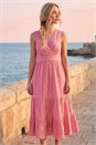 PINK Embroidered V-Neck Midi Dress, Image 2 of 4