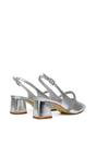 Silver XY LONDON Silver 'Sandie' Sling Back Strappy Pointed Toe Diamante Mid Block Heels, Image 3 of 4
