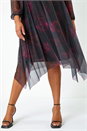 Black Curve Floral Mesh Overlay Wrap Dress, Image 5 of 5