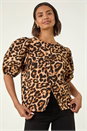 Beige Animal Print Bow Blouse, Image 1 of 5