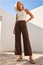 Chocolate Petite Frayed Hem Stretch Trouser , Image 1 of 4