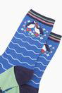 Blue Bamboo Socks - Blue, Puffins and Flowers, Image 3 of 4