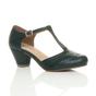 Dark Green Mid Heel Comfort T-Bar Brogue Heels, Image 1 of 6