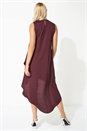 Plum Satin Necklace Trim Swing Dress, Image 2 of 4