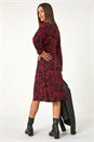Red Leaf Print Stretch Tea Dress, Image 3 of 5