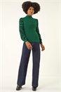 Green Animal Print Mesh Sleeve Knit, Image 2 of 5