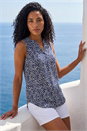 Navy Textured Floral Print V-Neck Stretch Top, Image 1 of 4
