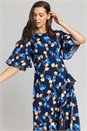 Navy  Floral Print Chiffon Midi Dress, Image 3 of 4
