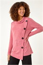 Coral Cowl Neck Button Stretch Top, Image 4 of 5