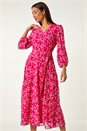 Pink Heart Print Midi Dress, Image 4 of 7