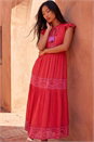 Red Petite Embroidered Tiered Midi Dress, Image 2 of 4
