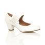 White AJVANI White Mid Block Heel Mary Jane Comfort Court Shoes, Image 1 of 6
