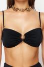 Black Ruched Bandeau Bikini Top with Ring Detail, Image 2 of 5