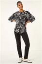 Black Floral Puff Print Stretch Top, Image 2 of 5