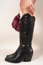 Black iKrush Black Emira Western Stitch Knee High Block Heel Boots, Image 6 of 8