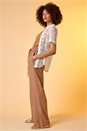 Tan Elastic Tie Waist Wide Leg Trousers, Image 6 of 7