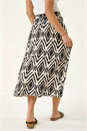 Black Petite Geo Print Tie Waist Midi Skirt, Image 3 of 5