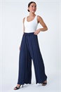 Navy Petite Pleated Elastic Waist Wide Leg Trousers, Image 1 of 6