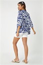 Blue Abstract Print Stretch Jersey Kimono, Image 3 of 4