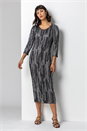 Silver Foil Stripe Print Chiffon Plisse Midi Dress, Image 3 of 5