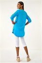 Blue V-Neck Button Detail Top, Image 3 of 5