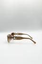 Khaki SVNX Khaki Rectangle Cateye Side Detail Sunglasses In Khaki, Image 3 of 5