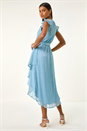 Blue Shimmer Plisse Wrap Dress, Image 3 of 5