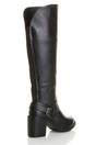 Black High Block Heel Chunky Biker Knee High Boots, Image 4 of 6