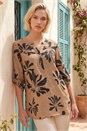 Tan Floral V-Neck Top, Image 1 of 4