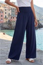 Navy  Petite Shirred Wide Leg Stretch Trouser , Image 2 of 4