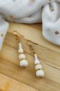 Gold The Colourful Aura Gold Three Beads Shell Lightweight Minimalist White Drop Hook Earring, Image 2 of 2