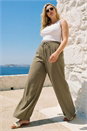 Khaki Curve Linen Blend Trousers, Image 1 of 4