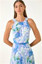 Light Blue  Floral Print Pleated Maxi Dress, Image 4 of 6