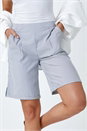 Blue Striped Turn Up Elastic Waist Shorts, Image 1 of 5