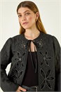 Black Quilted Velvet Trim Jacket, Image 5 of 7