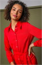 Red Tiered Midi Shirt Dress, Image 1 of 5