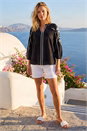 Black Embroidered Sleeve V-Neck Top, Image 2 of 4