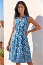 Blue Petite Floral Pleat Front Pocket Dress, Image 2 of 4