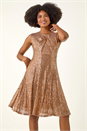 Gold Sequin Twist Front Stretch Dress, Image 2 of 6