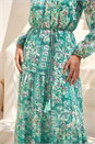 Green Printed Metallic Tie Waist Maxi Dress , Image 4 of 4