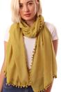 Mustard Lightweight Pom Pom Scarf, Image 1 of 4