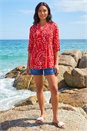 Red Ditsy Print Pintuck Stretch Shirt , Image 2 of 4