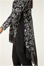 Black Floral Puff Print Chiffon Hem Top, Image 5 of 5