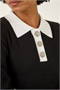 Black Knitted Embellished Button Dress, Image 5 of 5
