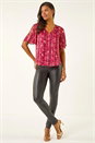 Red Metallic Angel Sleeve V-Neck Top, Image 2 of 5