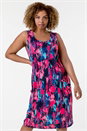 Fuschia Curve Abstract Print Stretch Cocoon Dress, Image 1 of 4