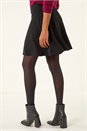 Black Elastic Waist Stretch A Line Skater Skirt, Image 4 of 5