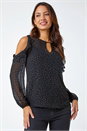 Black Metallic Star Frill Detail Top, Image 1 of 5