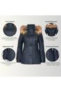 Navy Lamb Leather Parka Fur Hood Jacket, Image 3 of 6